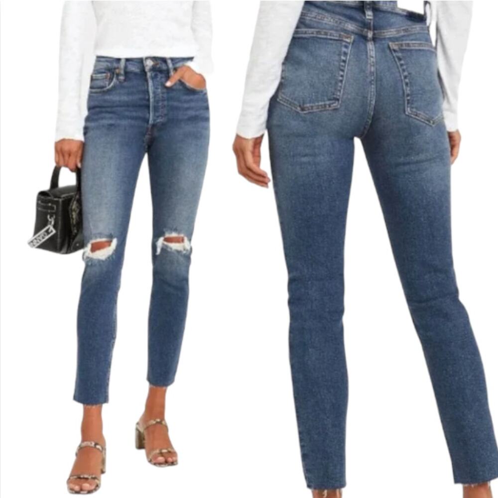 Re/Done 90s High-Rise Ankle Crop Distressed Denim Jeans in Dusk Destroy 27